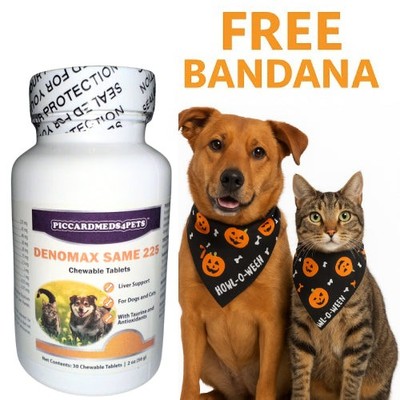 Piccardmeds4pets Denomax Same 225 for Dogs and Cats 30 Count + FREE Bandana!