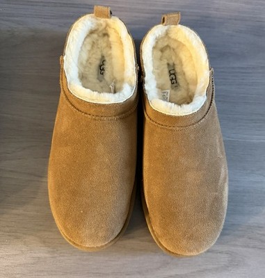 UGG Tazz Suede Shearling Slip-On Slippers Brown Women's Size 7