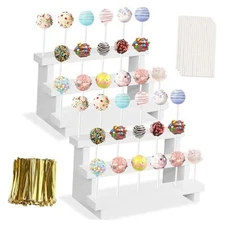 2Pcs Woodake Pop Stand, White Lollipop Holder 3 Tier with Twist Ties Lollipop C
