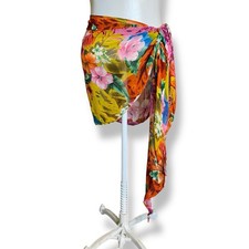 Sarong Wrap Floral Print Vacation Resort Cover Up Tie On Rayon Skirt Scarf XL