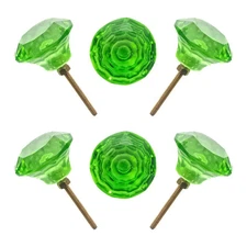6-Pack Emerald Green Glass Knobs - Large, Medium, Small Faceted Crystal