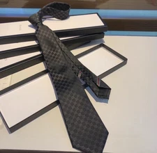 Black Gucci GG Pattern 100% Silk Tie