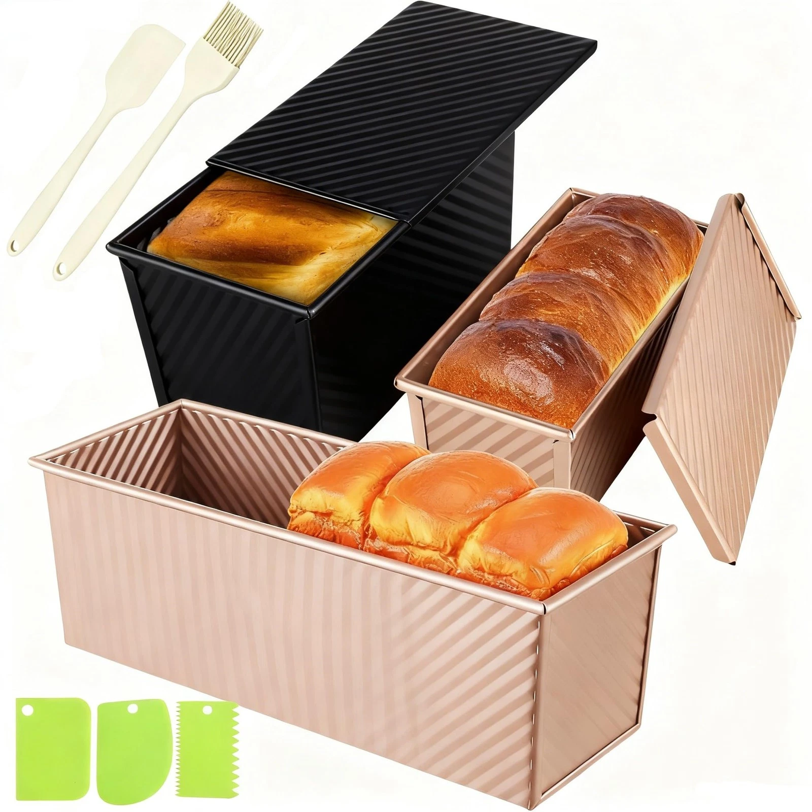 YURTKUMAS 3 Pack Set Pullman Loaf Pan with Lids, 2.2 lb & 1 lb & 0.8 lb Dough...
Opens in a new wind