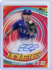 2025 Topps Finest Evan Carter Red Moments Auto /5 #FMA-EC Rangers