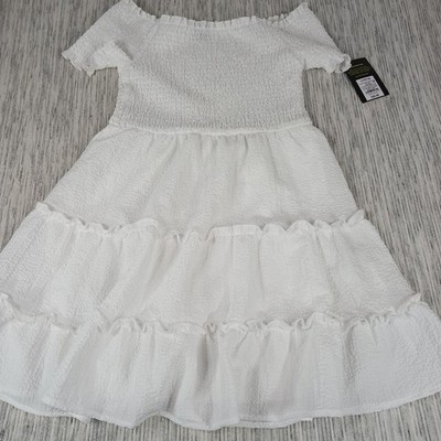 Art Class White Ruffled Dresses - Child's Sz L (10-12) Crinkle Off The Shoulder 