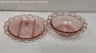 Vintage Anchor Hocking Lace Edge Old Colony Pink Depression Glass Plate & Bowl