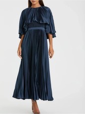 NWT Mac Duggal Navy Pleated Caplet Tea-Length Dress Size 20