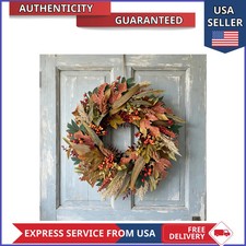 HipTree 20 Inch Fall Wreath for Front Door with Maple Leaves Berries