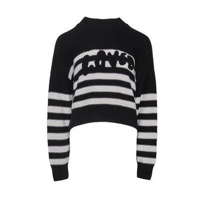 Desigual Jumper Black White Striped Cotton Wool Cropped Loved Slogan Spring XS