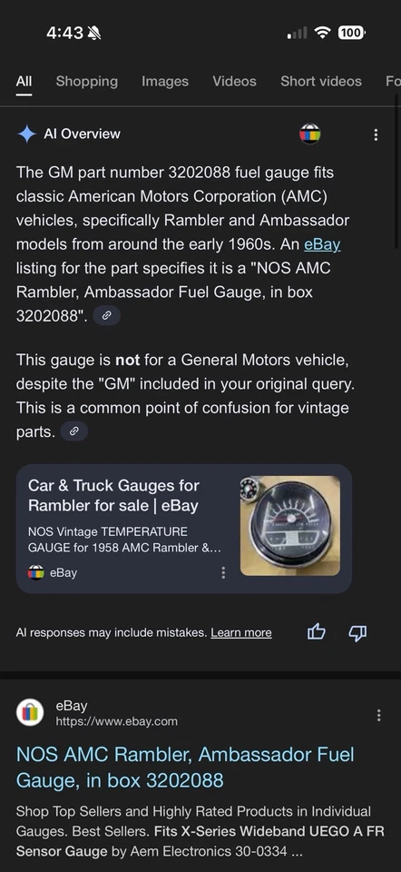 New 1960,S OEM GM 3202088 AMC Rambler Ambassador Fuel Gauge NOS - Image 2 of 4