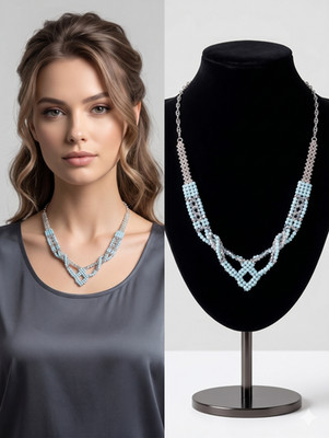 Halskette Handmade Maridabijoux Hellblau Pulver Silber Made in Italy Handarbeit