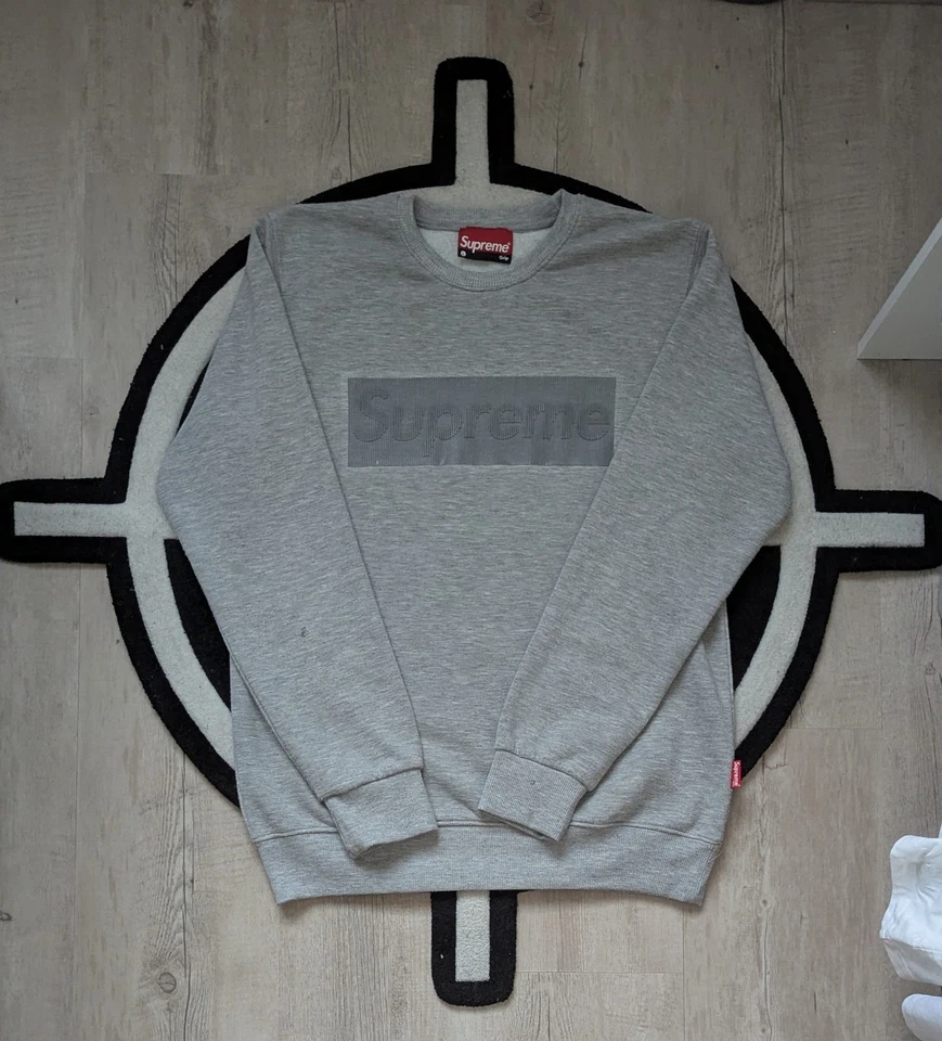 Supreme Logo Sweatshirt Crewneck Heather Grey Large L  - Photo 2/4