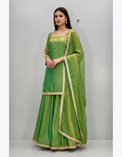 New Launch Heavy Fendy Silk Green Top Palazzo With Dupatta For Wedding Wear