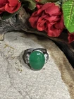 34. Vintage 925 Sterling Silver Oval Green Chalcedony White CZ Ring 7s, 12.4g