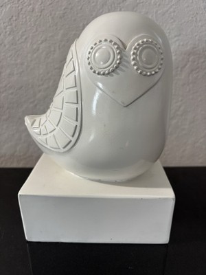 Jonathan Adler Happy Chic Owl White Satin Bookend Resin Sculpture