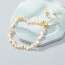 Small Irregular Pearl Bracelet - Dainty, Lightweight Chain, Handmade Gift Option