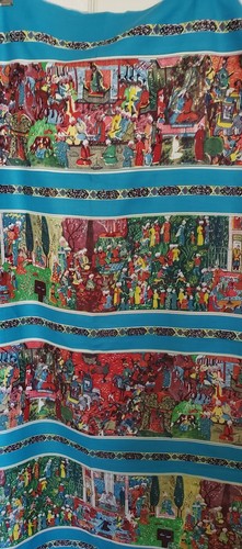 Two Yards Vintage Cotton Middle Eastern Figural Busy Print 36" Wide