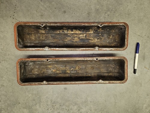 NICE Original Chevrolet Script Valve Covers Early Style Staggered 55 56 57 58 59 - Picture 3 of 5