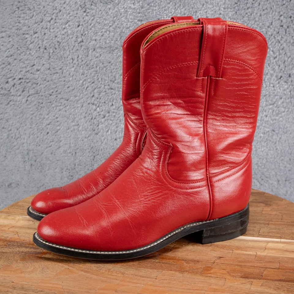 Justin Botas Niños Talla 2D Cuero Botas Rojo *LEER* Foto 3 de 4