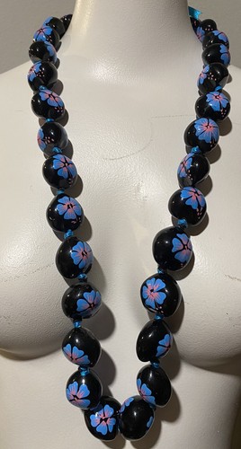 Handmade Kukui Nut Lei Necklace - 100% Natural Hawaiian Style, Hand Polished Glossy Finish