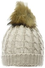 New Faux Racoon Fur Knit Bobble Beanie Hat Ski Cap Larger Pom Teens Adults