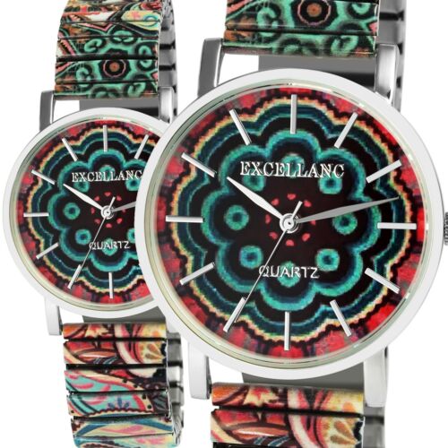 Excellanc Reloj Colorido Arte Diseño Análogo Tirante Elástico Acero Inox Cuarzo - Imagen 1 de 5