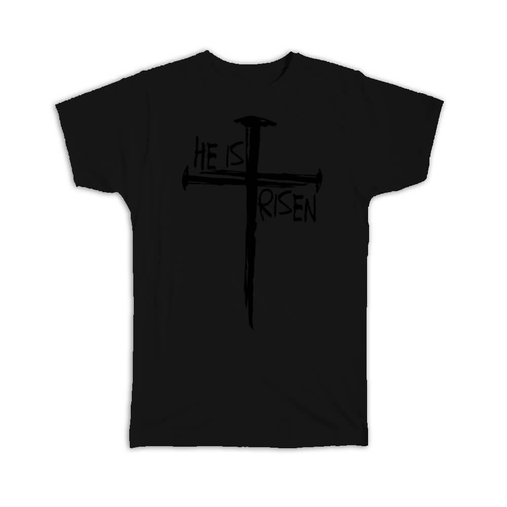 He Is Risen Cross Easter T-Shirt for Christian Catholic Faith