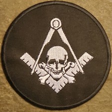 BLACK MASONIC SKULL LOGO EMBROIDERED PATCH 3.5" FREEMASON SQUARE COMPASS MASON