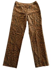 Vintage Rena Rowan Velvet Paisley 70s Hippie Boho Peasant Brown Gold Pants Sz 8