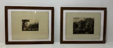 Antique Etchings, Duck Hunting (2), Framed & Matted, "Mancheron", 9" x 12"