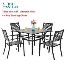5 PCS Patio Dining Set Metal Square Table with Stacking Chair Outdoor Heavy Duty