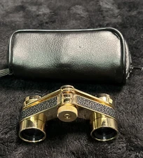 Tasco 588 Binoculars 2.5X Spy Glasses 24k Gold Plated W/ Case - Made In Japan -