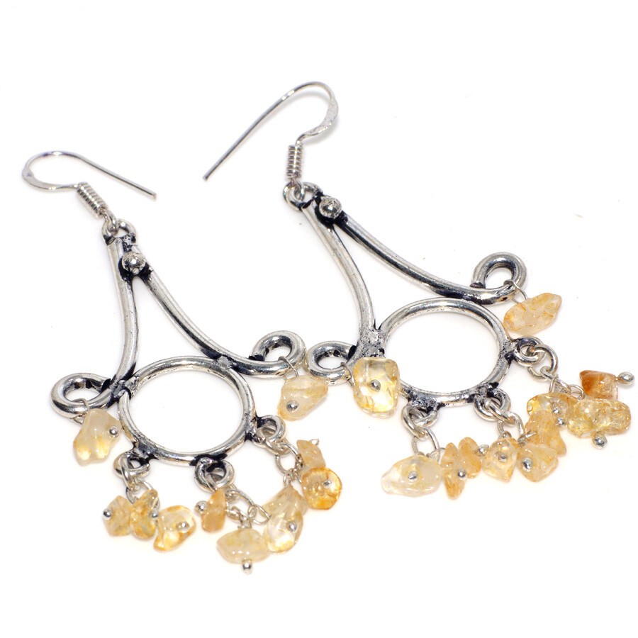 Citrine 925 Silver Plated Beaded Gemstone Earrings 3
