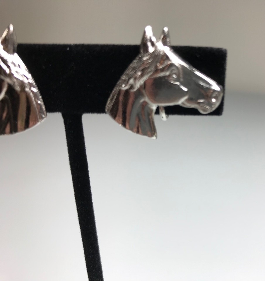 Equestrian Horse Head Sterling Silver Screw Back Earrings Vintage eBay