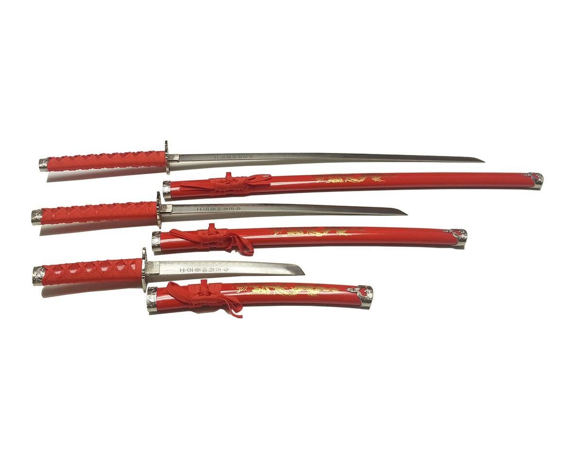 3pc Set NINJA Red DRAGON Katana Swords SAMURAI W/ Stand 3pc Set NINJA Red DRAGON Katana Swords SAMURAI W/ Stand