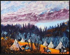 Earl Biss "High Mountain Camp" serigraph on Paper Hand Signed Hand Colored