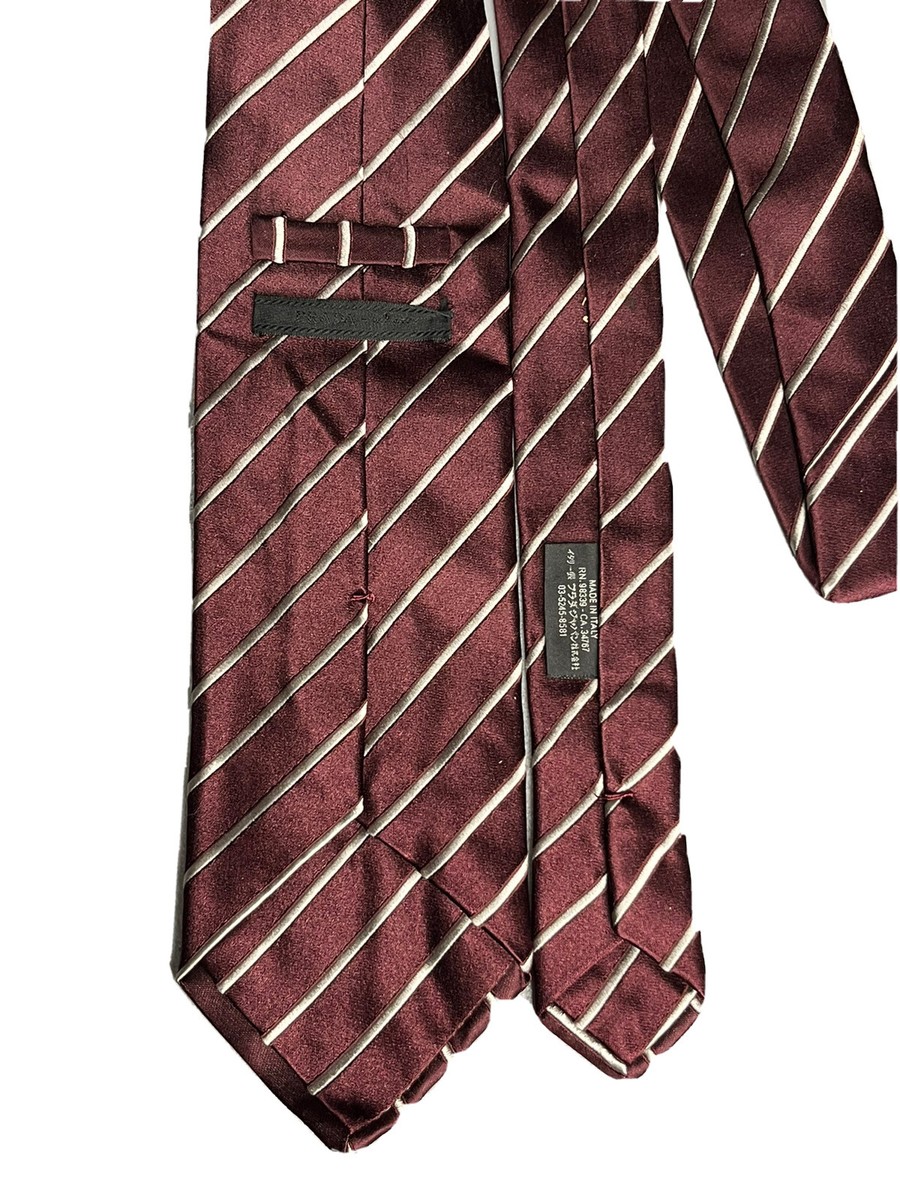 【値下げしました】プラダ PRADA ダークレッド 総柄 ネクタイ Prada Mens Silk Tie Maroon Bordeaux Red Striped Pattern Made In