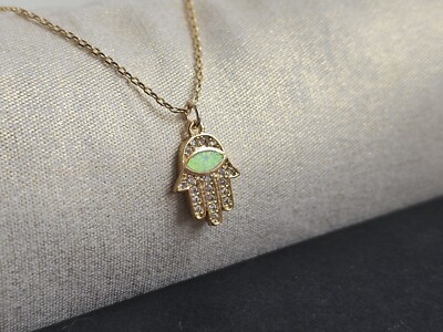 Pave Hamsa Hand Necklace Opal Evil Eye Pendant Turkish Nazar Amulete Fatima Hand