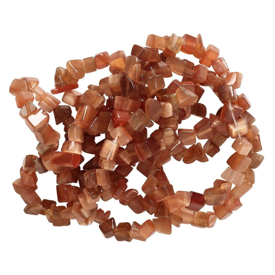 Cuentas pequeñas astillas de vidrio de fibra óptica ojo de gato naranja quemado oscuro de 1 hilo Foto 2 de 2