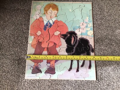 Vintage Puzzle The Saalfield Pub Co Kind & Lamm komplett 1 defekter Teil A6729