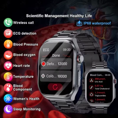 LIGE ECG+PPG medical smart watch ET-585 call heart rate monitor blood pressure body