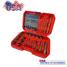 26pc Screws Bolt Extractor Set W/Reverse Drill Bit Kit Lug Nut Extraction EZ Out