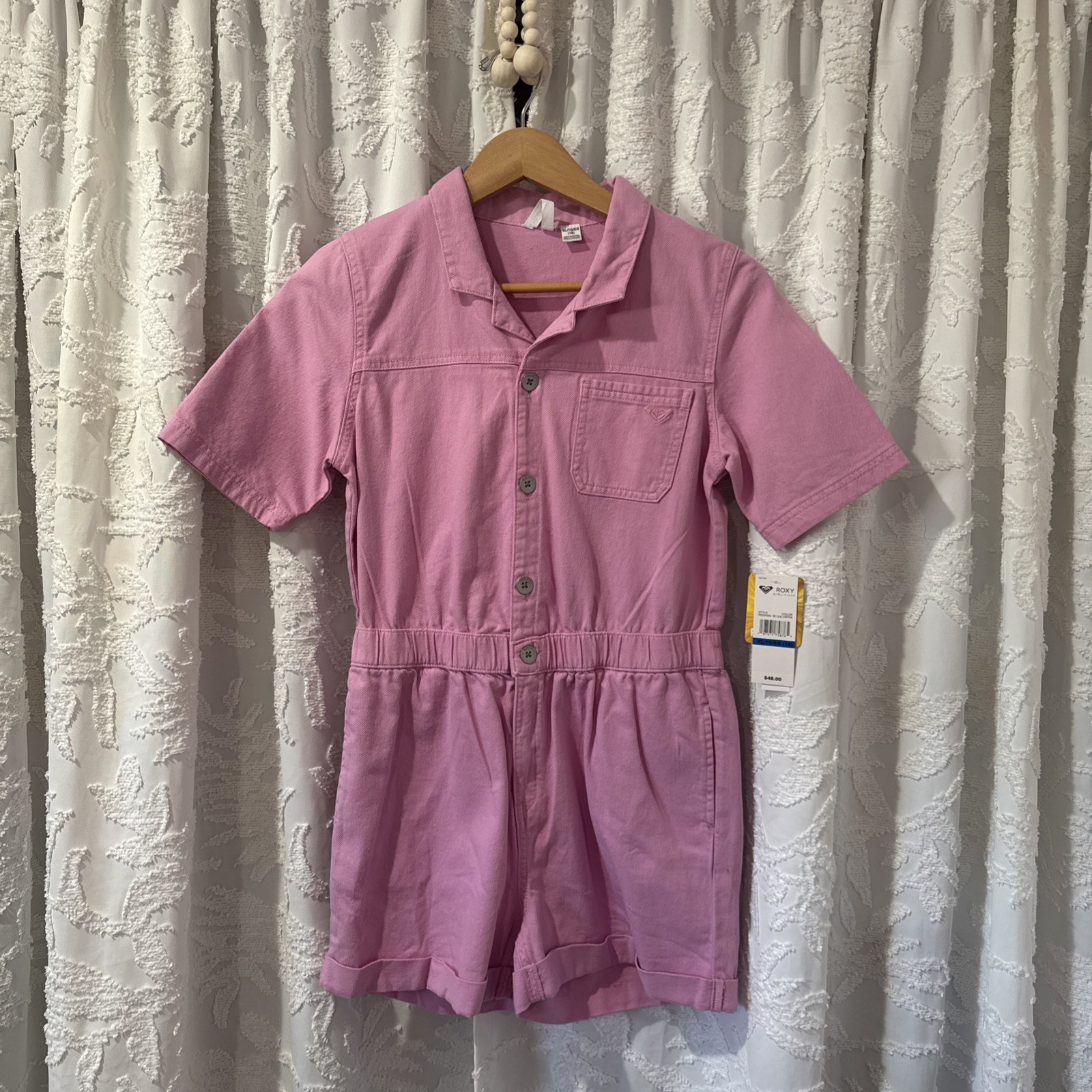 Girls Roxy Romper Jumpsuit Shorts 100% Cotton Pink Lilac