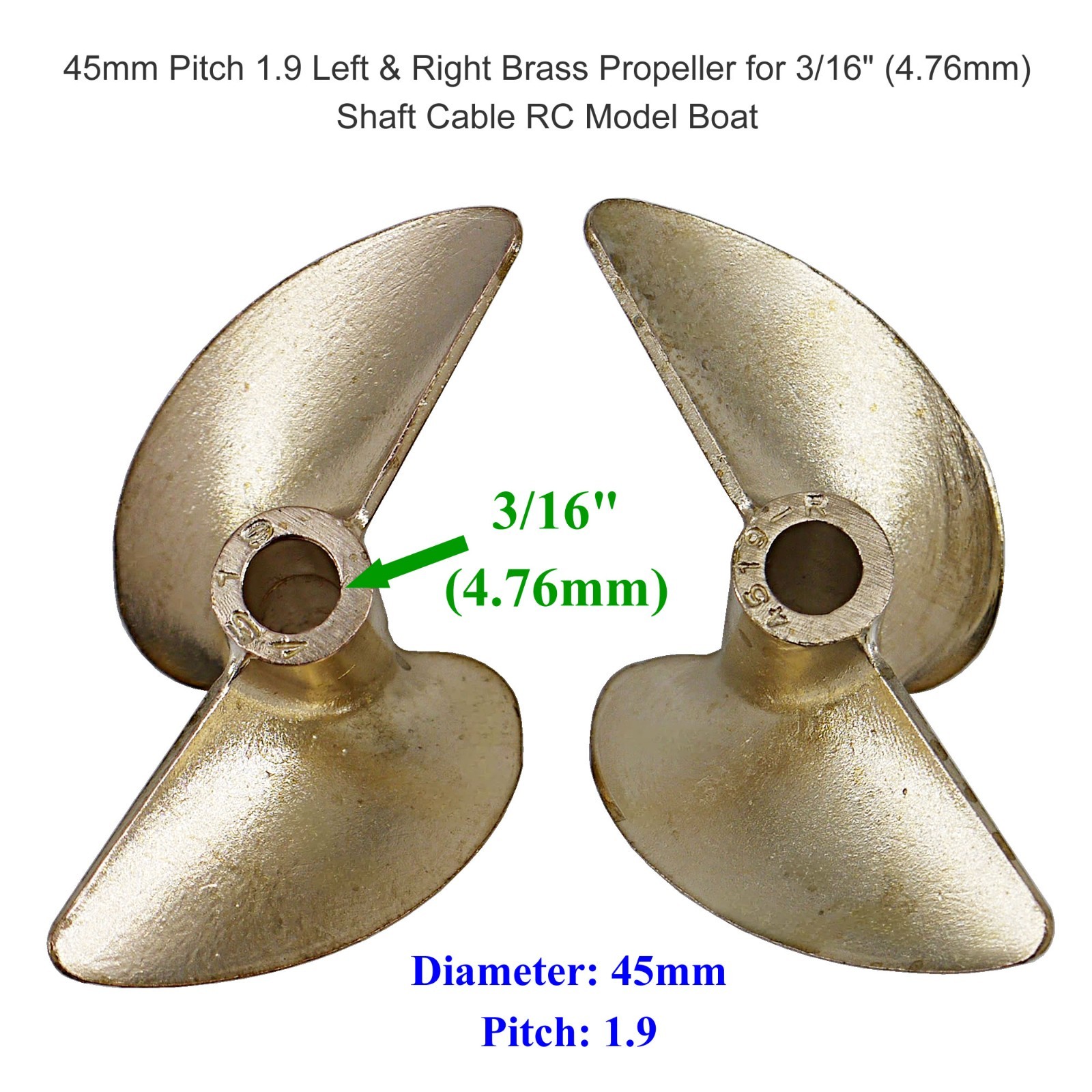 4519 Left & Right Brass Prop Dia 45mm Pitch 1.9 for 3/16