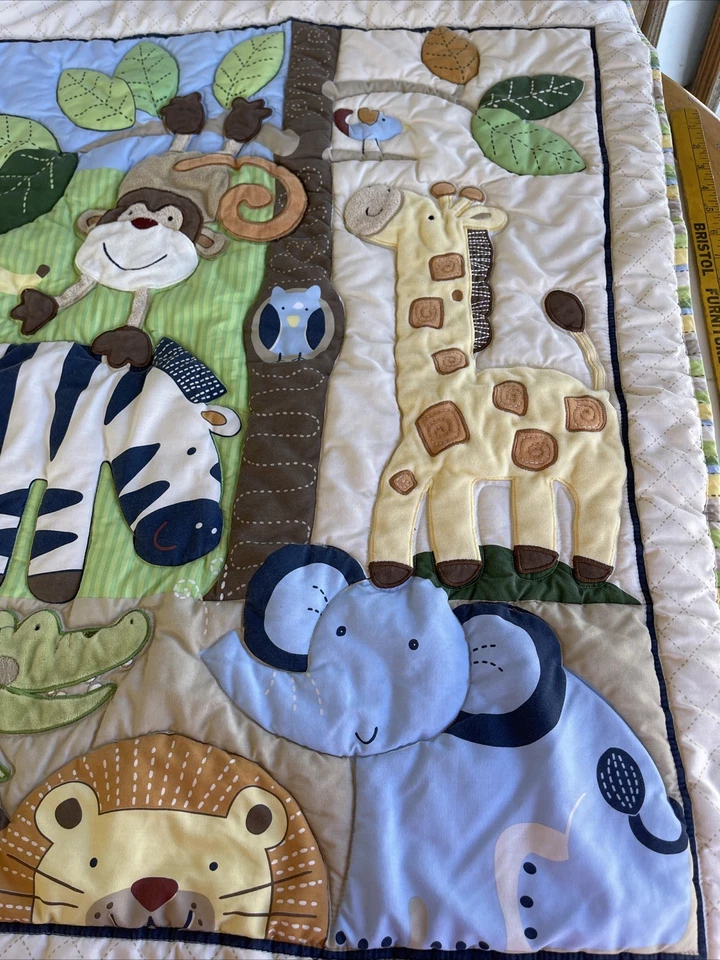 Edredón bebé recién nacido animales de la selva con sábana ajustable y falda de cama juego de guardería Foto 4 de 4