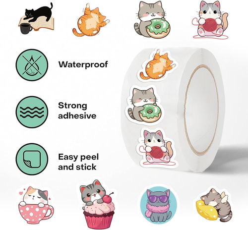 500 Stck. Niedliche Katze Aufkleber für Jungen, Mädchen Teenager Erwachsene, Wasserdicht Cartoon Kawaii K - Bild 6 von 12