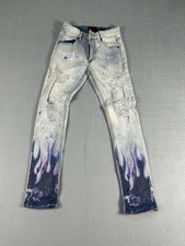 Waimea Boys Distressed Paint Splatter Flame Graphic Skinny Jeans Size 10
