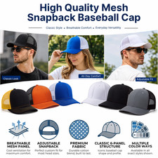 Mesh Trucker Hat Unisex Snapback Baseball Cap Breathable Adjustable Outdoor Hat