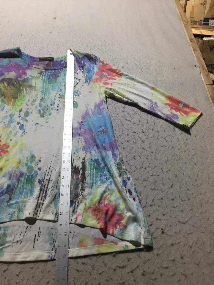 Katina Marie T Shirt Womens M Medium Multicolor Splatter Crew Neck 3/4 Sleeve - Image 2 of 4