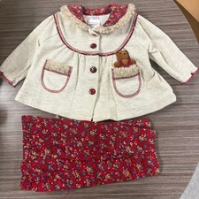 Vintage Catton Candy Teddy Bear Pocket Jacket Floral Pants Set 0-6m